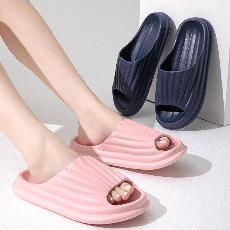 Home Slippers Women Men New Solid Striped Peep-toe Shoes House Floor Bathroom Slippers For Couple - fadidesign