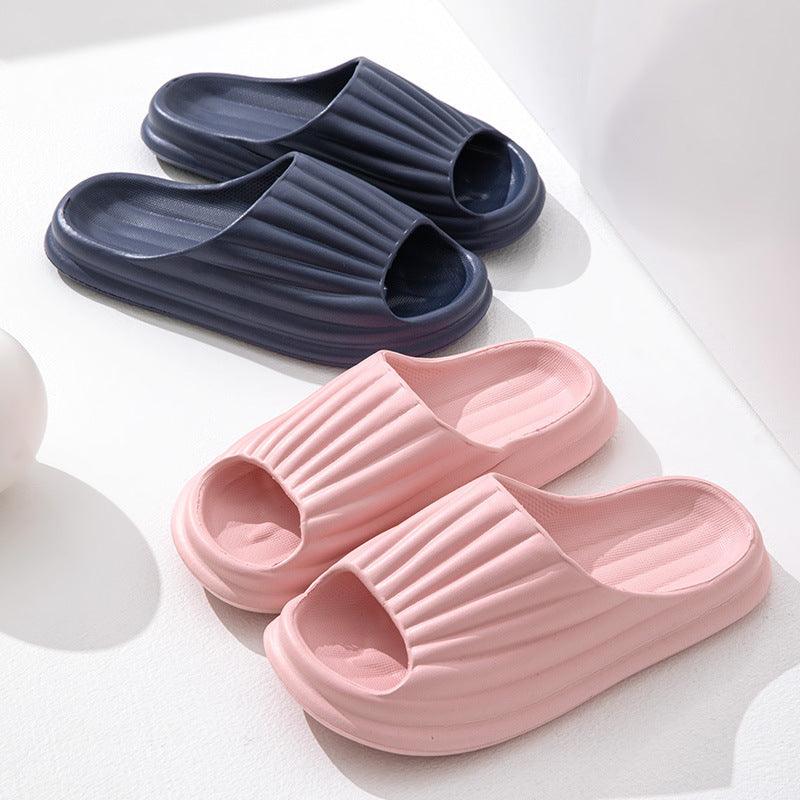 Home Slippers Women Men New Solid Striped Peep-toe Shoes House Floor Bathroom Slippers For Couple - fadidesign