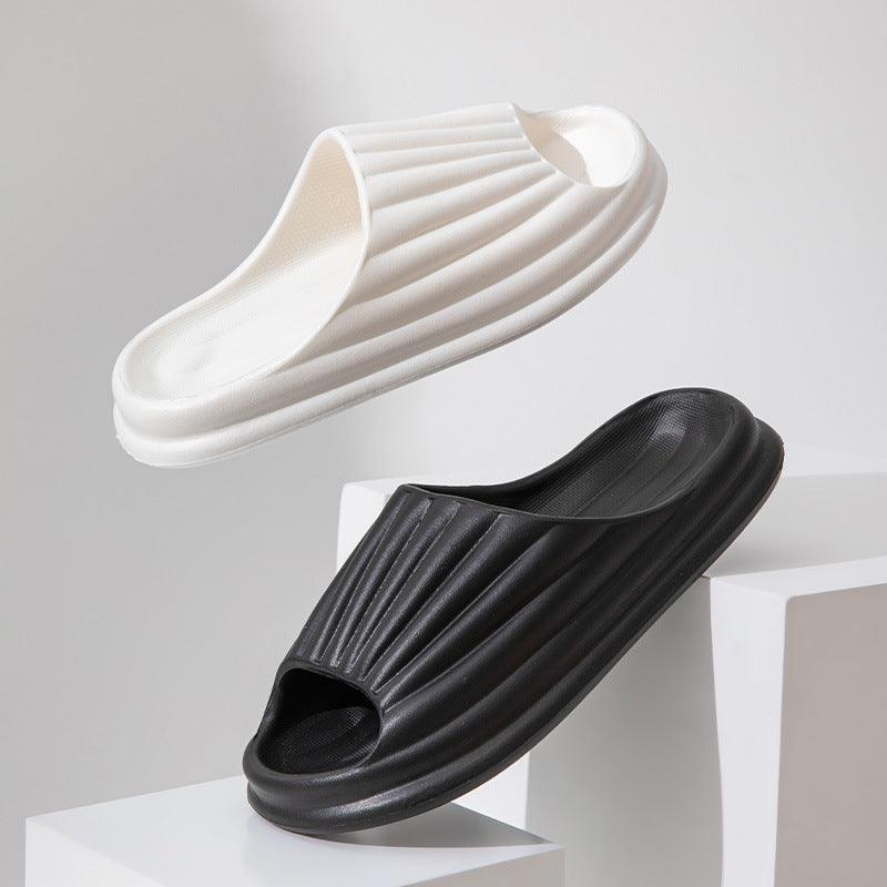 Home Slippers Women Men New Solid Striped Peep-toe Shoes House Floor Bathroom Slippers For Couple - fadidesign