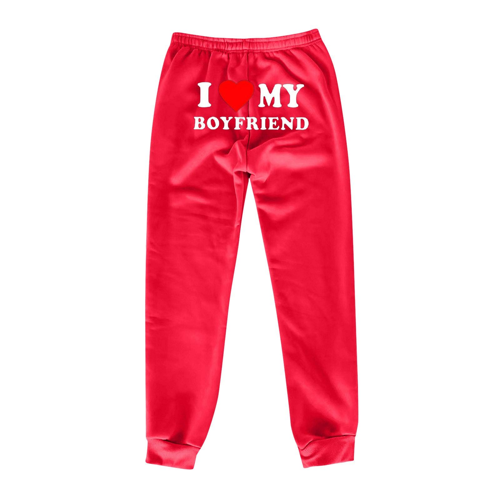 I Love MY BOYFRIEND Printed Trousers Casual Sweatpants Men And Women Sports Pants - fadidesign