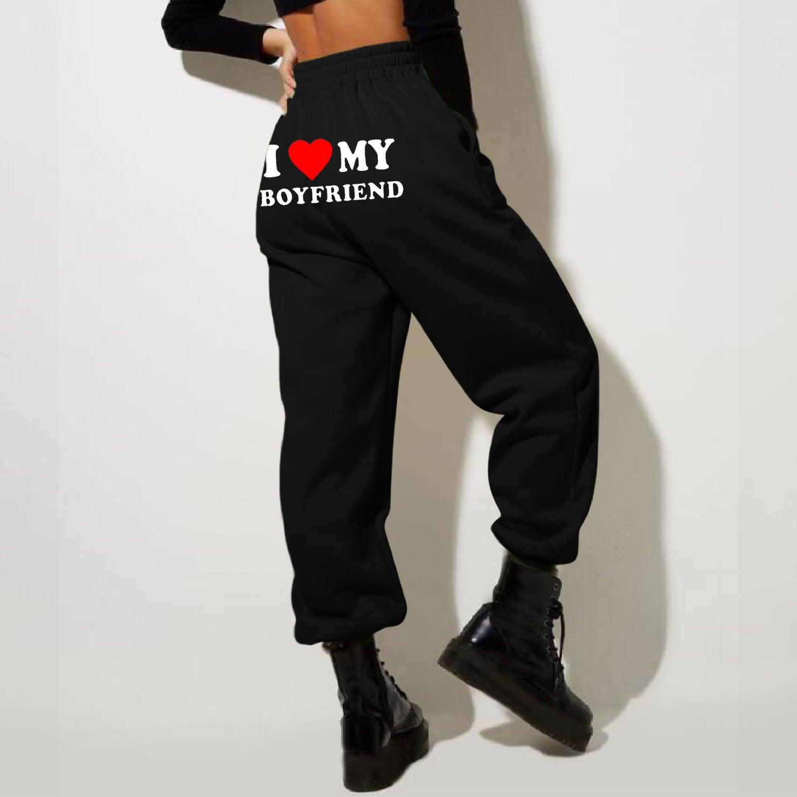 I Love MY BOYFRIEND Printed Trousers Casual Sweatpants Men And Women Sports Pants - fadidesign