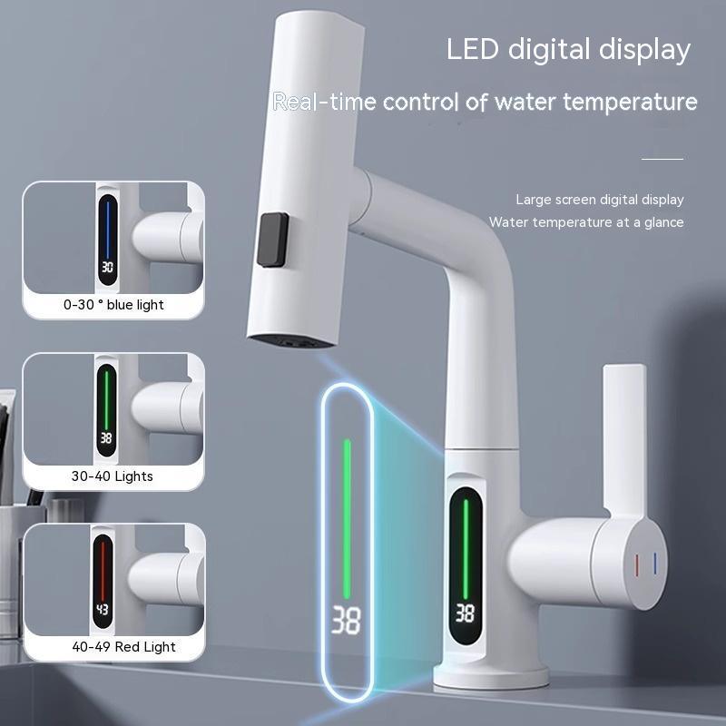 Intelligent Digital Display Faucet Pull-out Basin Faucet Temperature Digital Display Rotation - fadidesign