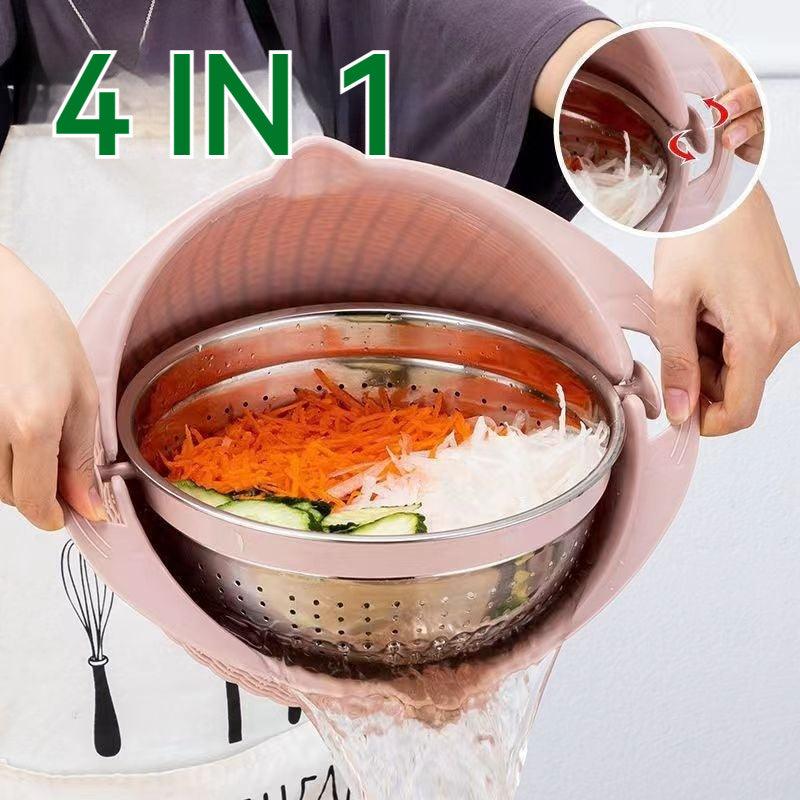 Kitchen Fruit Tray Removable Double Layer Fruit And Vegetable Basin Draining Basket Creative Household Rotating Washing Basket - fadidesign