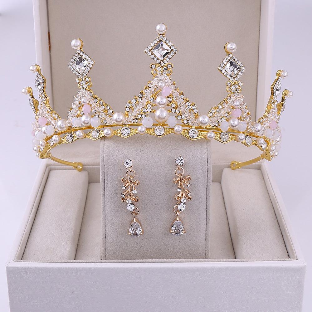 Korean Style Bridal Crown Earring Set - fadidesign