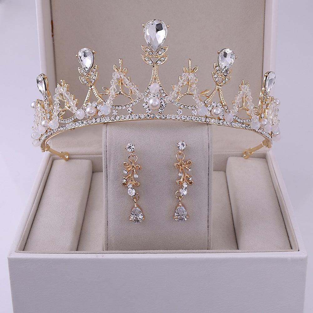 Korean Style Bridal Crown Earring Set - fadidesign