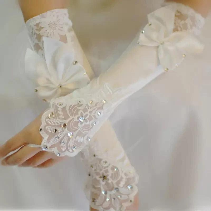 Lace Yarn Bow Gloves For Women - fadidesign