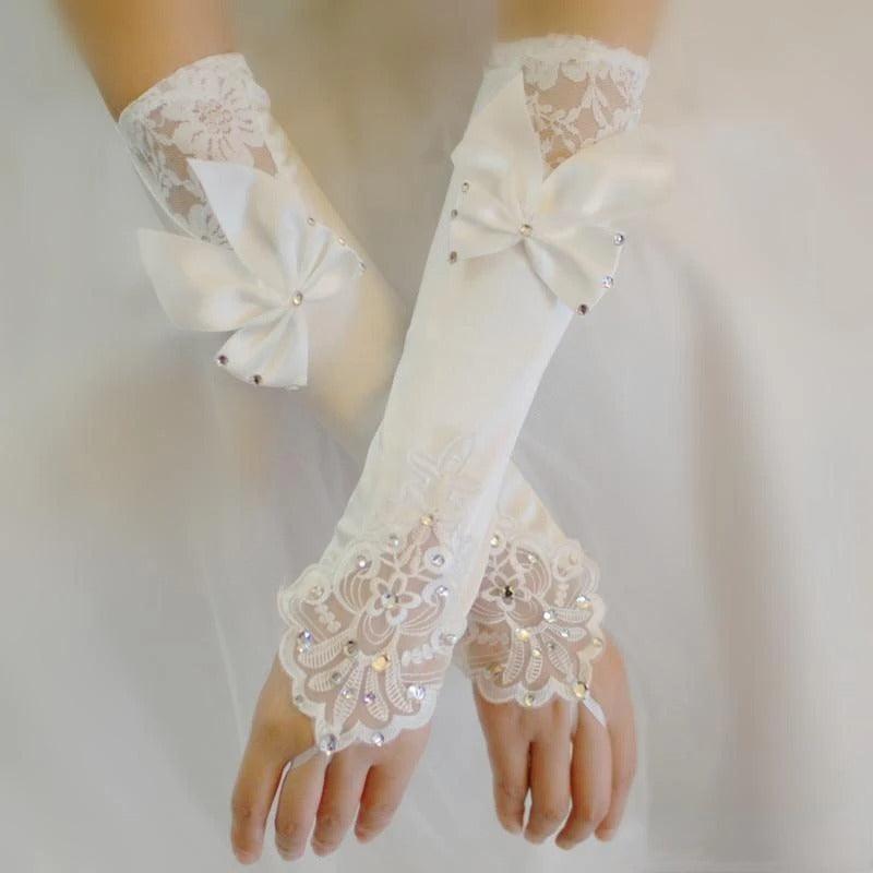 Lace Yarn Bow Gloves For Women - fadidesign