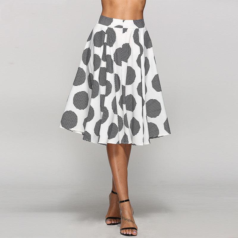 Large Polka Dot Round Slim Fit Mid-Length Skirt With Large Hem - fadidesign