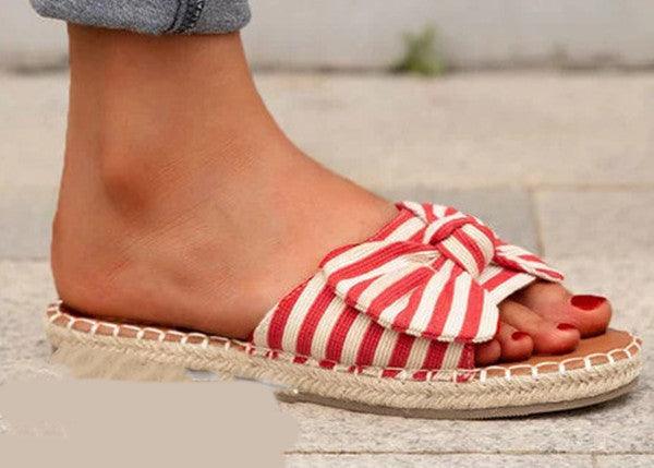 Large Size Hemp Rope Bowknot Slippers Women - fadidesign