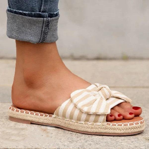 Large Size Hemp Rope Bowknot Slippers Women - fadidesign