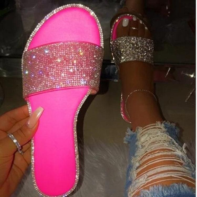 Large Size Rhinestone Sandals And Slippers Women Low Heels - fadidesign