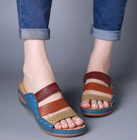 Large Size Women Hollow Out Rainbow Stitching Slippers - fadidesign