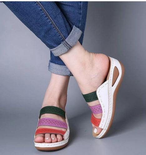 Large Size Women Hollow Out Rainbow Stitching Slippers - fadidesign