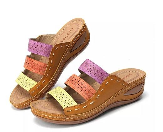 Large Size Women Hollow Out Rainbow Stitching Slippers - fadidesign