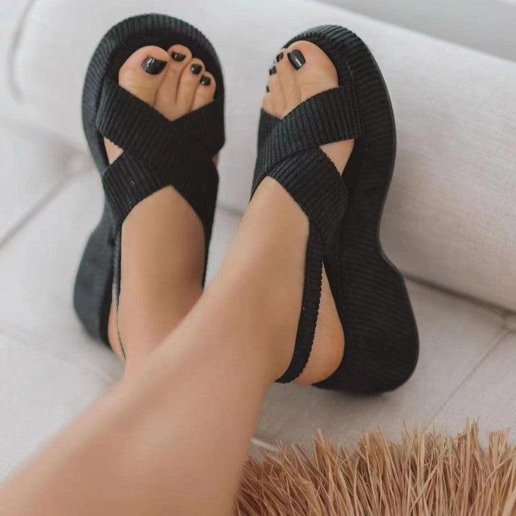 Lazy Suede Cross Strap Casual Fashion Open Toe Sandals For Women - fadidesign