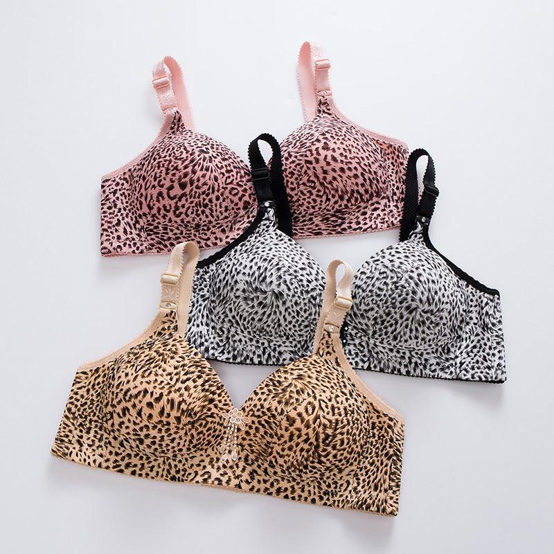 Leopard Print Underwear Women No Steel Ring Gather Bra Middle-Aged Thin Comfortable Bra - fadidesign