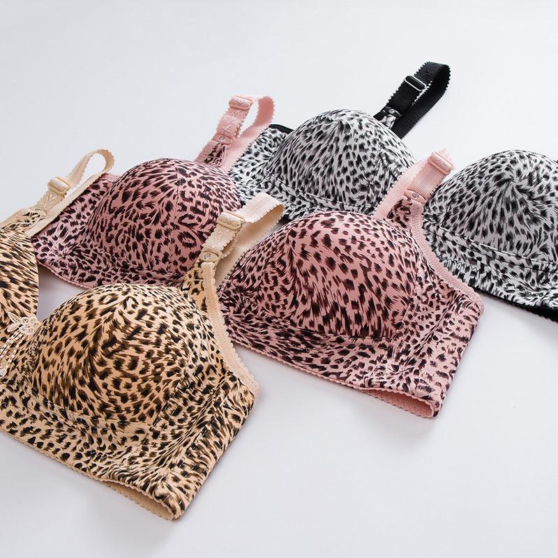 Leopard Print Underwear Women No Steel Ring Gather Bra Middle-Aged Thin Comfortable Bra - fadidesign