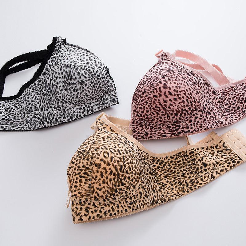 Leopard Print Underwear Women No Steel Ring Gather Bra Middle-Aged Thin Comfortable Bra - fadidesign