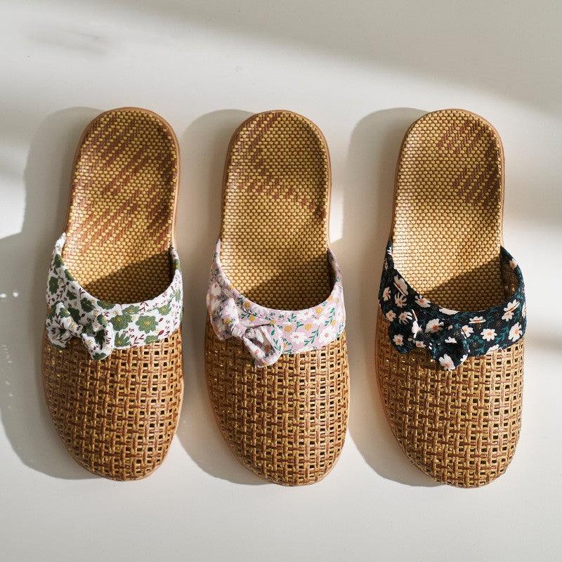 Linen Grass Slippers For Women Home Non-slip Indoor - fadidesign