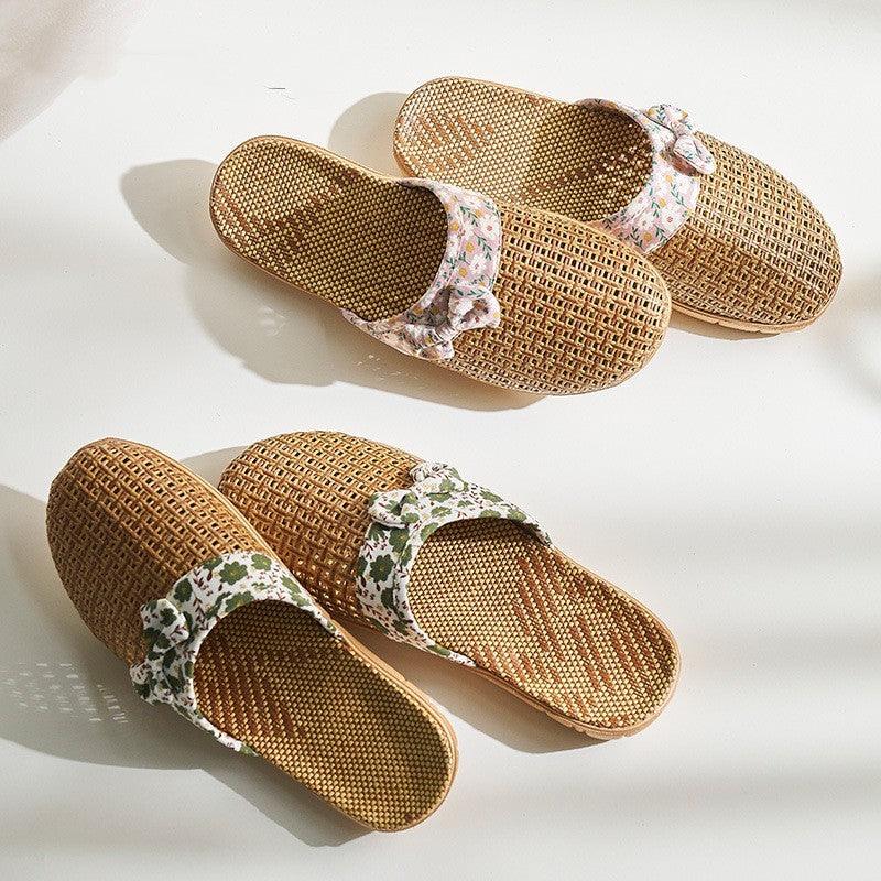 Linen Grass Slippers For Women Home Non-slip Indoor - fadidesign