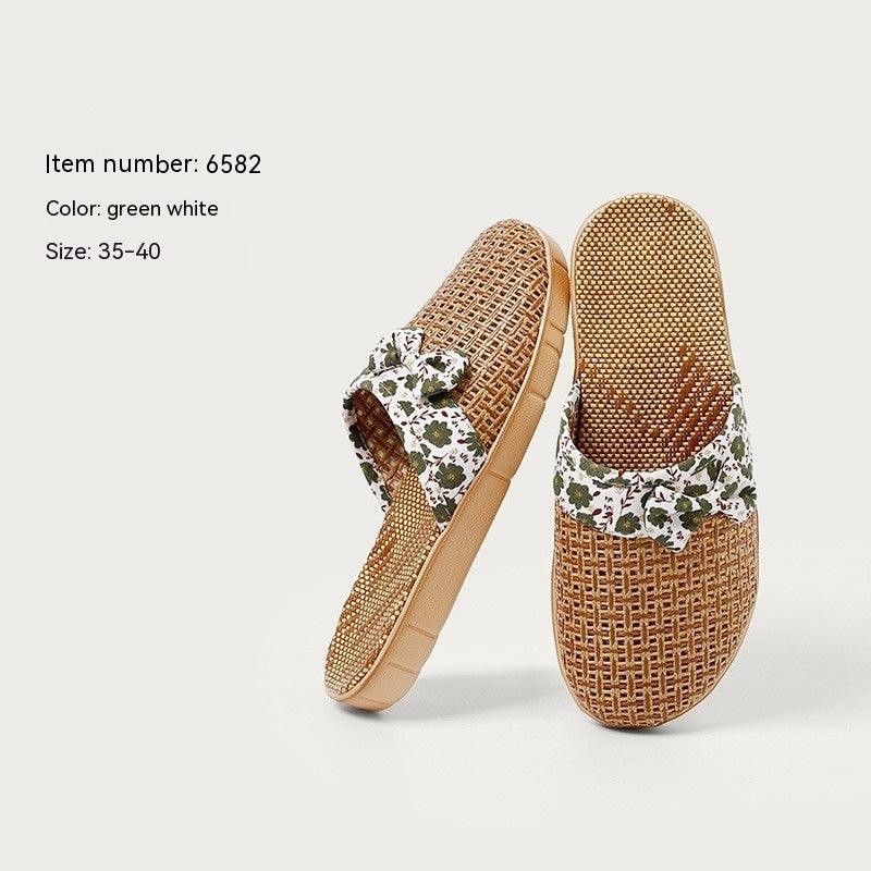 Linen Grass Slippers For Women Home Non-slip Indoor - fadidesign