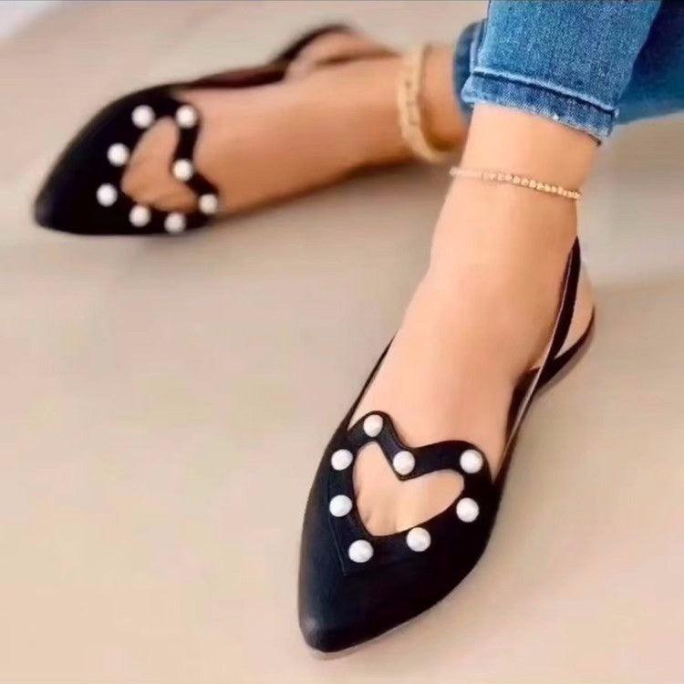 Love Shoes With Pearls Flats Women Sandals Pionted Toe Shoes - fadidesign