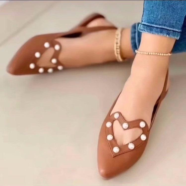 Love Shoes With Pearls Flats Women Sandals Pionted Toe Shoes - fadidesign