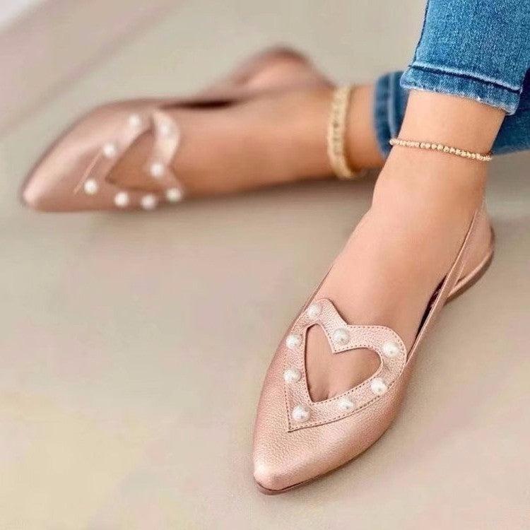 Love Shoes With Pearls Flats Women Sandals Pionted Toe Shoes - fadidesign