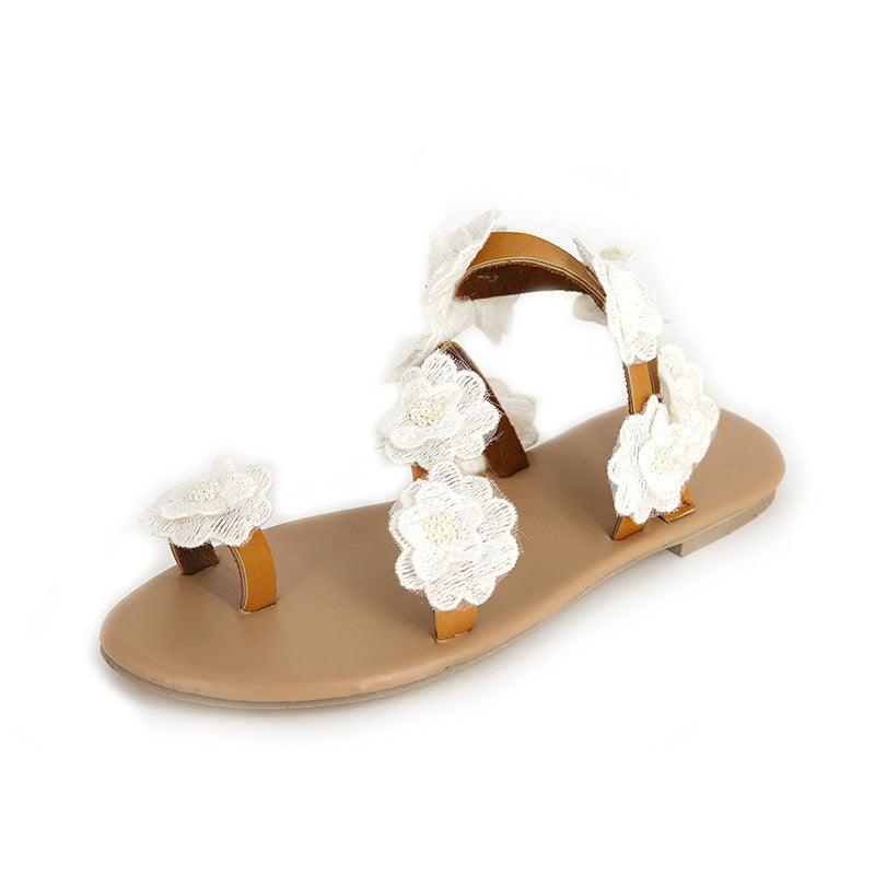 Manufacturers produce summer foreign trade new pu toe flowers flat bottom set ladies fashion large size sandals women now - fadidesign