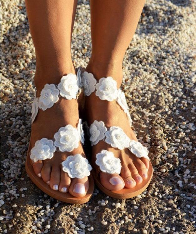 Manufacturers produce summer foreign trade new pu toe flowers flat bottom set ladies fashion large size sandals women now - fadidesign