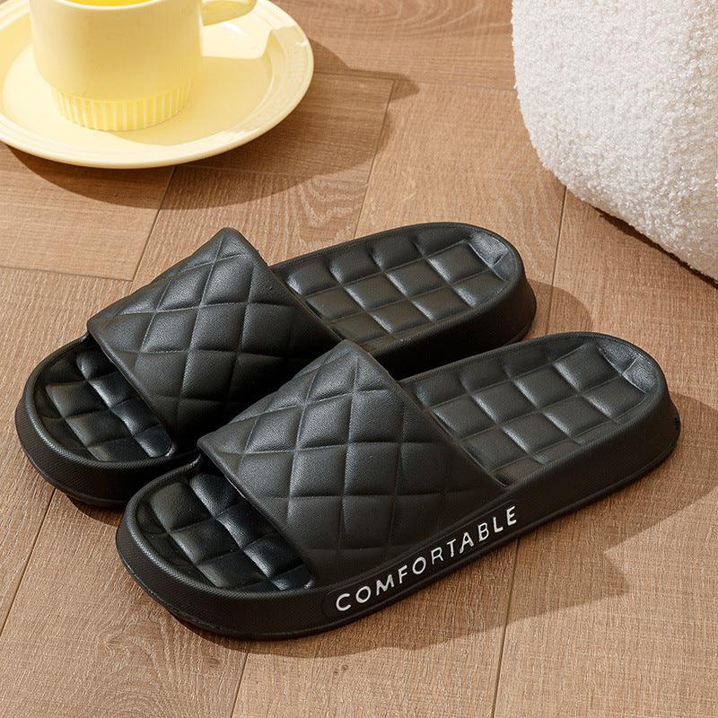 Men's Home Slippers With Plaid Design Soft-soled Silent Indoor Floor Bathing Slippers Women House Shoes Summer - fadidesign