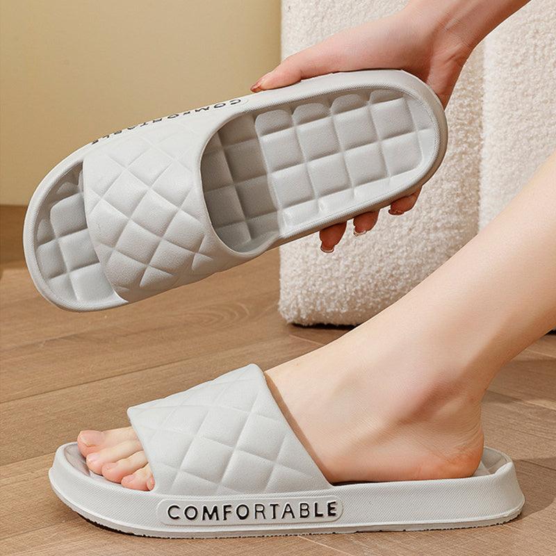 Men's Home Slippers With Plaid Design Soft-soled Silent Indoor Floor Bathing Slippers Women House Shoes Summer - fadidesign