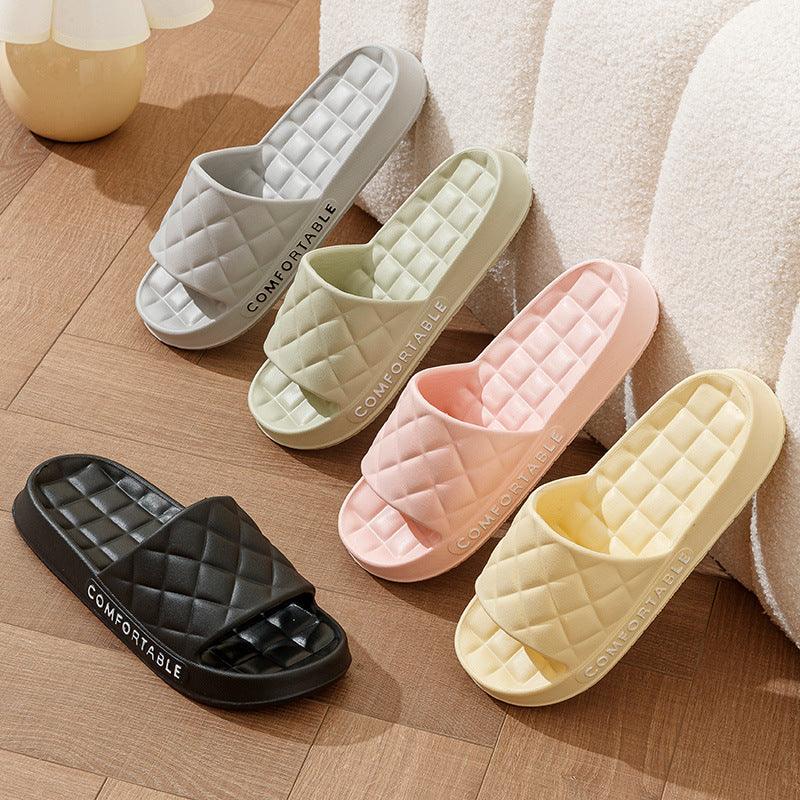 Men's Home Slippers With Plaid Design Soft-soled Silent Indoor Floor Bathing Slippers Women House Shoes Summer - fadidesign