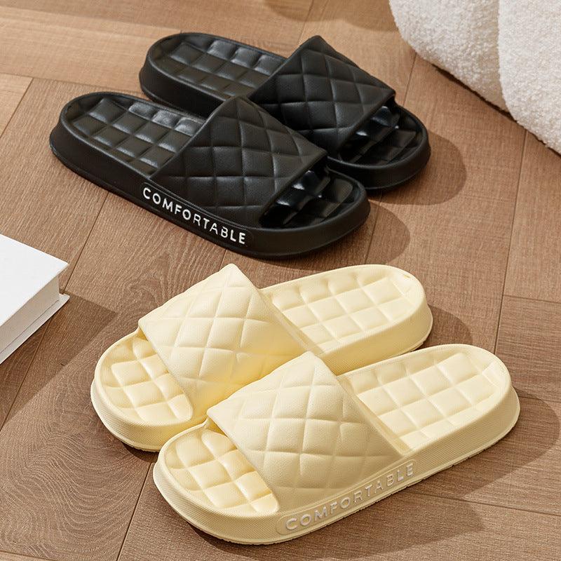 Men's Home Slippers With Plaid Design Soft-soled Silent Indoor Floor Bathing Slippers Women House Shoes Summer - fadidesign