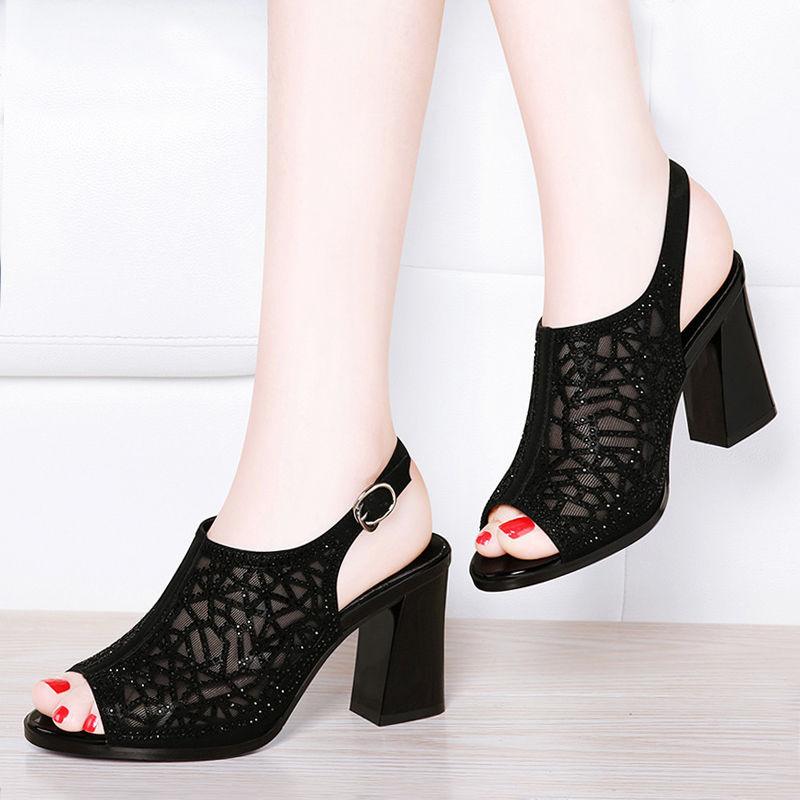 Mesh High-heeled Sandals Women"s Spring And Summer New Pointed Single Shoes - fadidesign