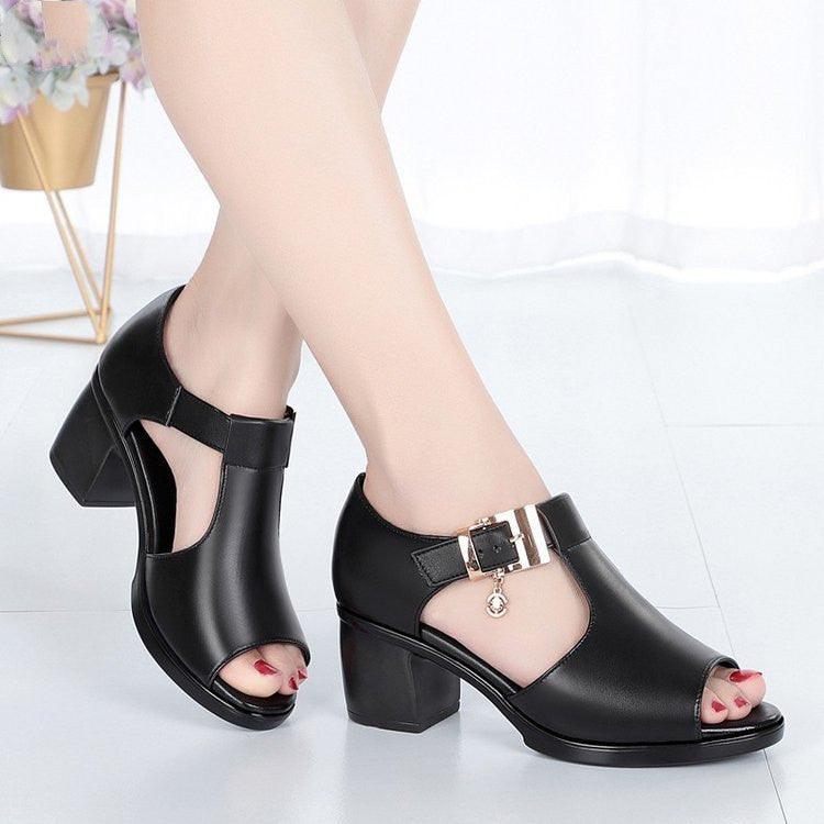 Mother Shoes Thick Heel Buckle Sandals Women - fadidesign