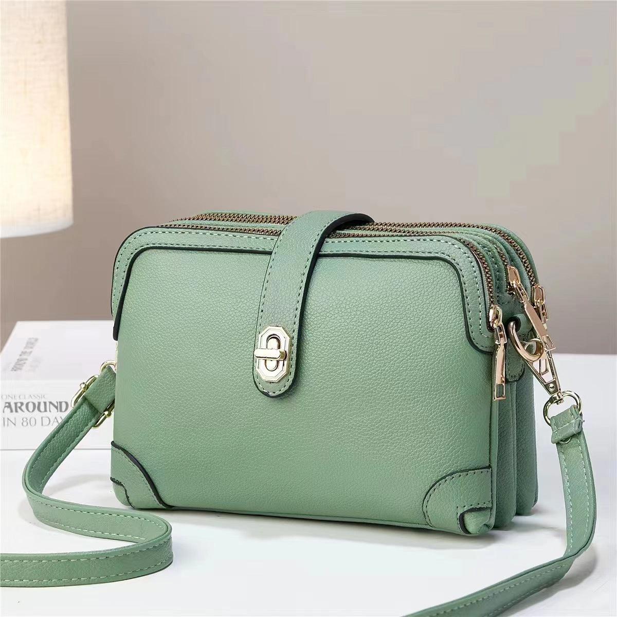 Multi-layer Lychee Pattern Simple Texture Soft Leather Western Style Multi-functional Shoulder Crossbody Small Square Bag - fadidesign