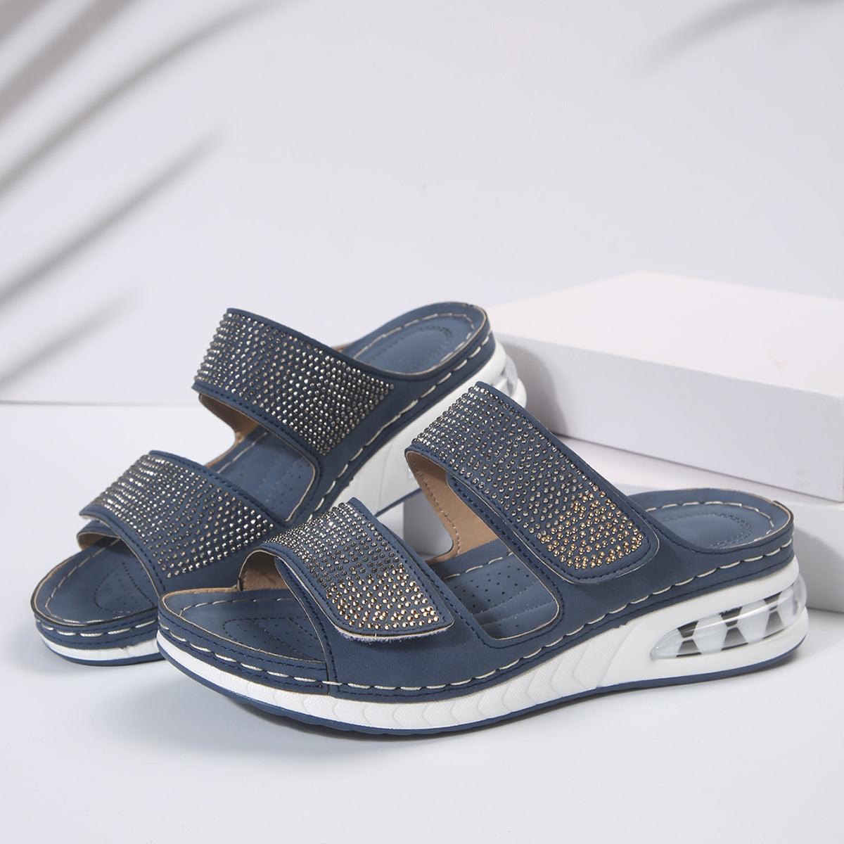 New Air Cushion Wedges Sandals Summer Casual Rhinestone Slides Roman Sandals For Women Non-slip Beach Shoes - fadidesign