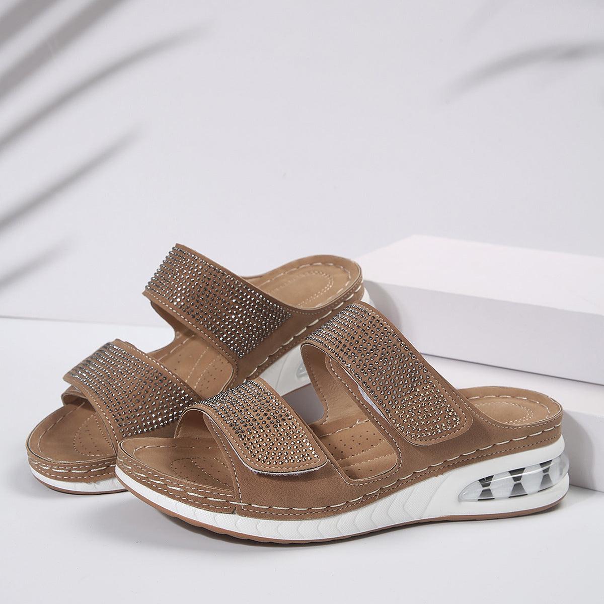 New Air Cushion Wedges Sandals Summer Casual Rhinestone Slides Roman Sandals For Women Non-slip Beach Shoes - fadidesign