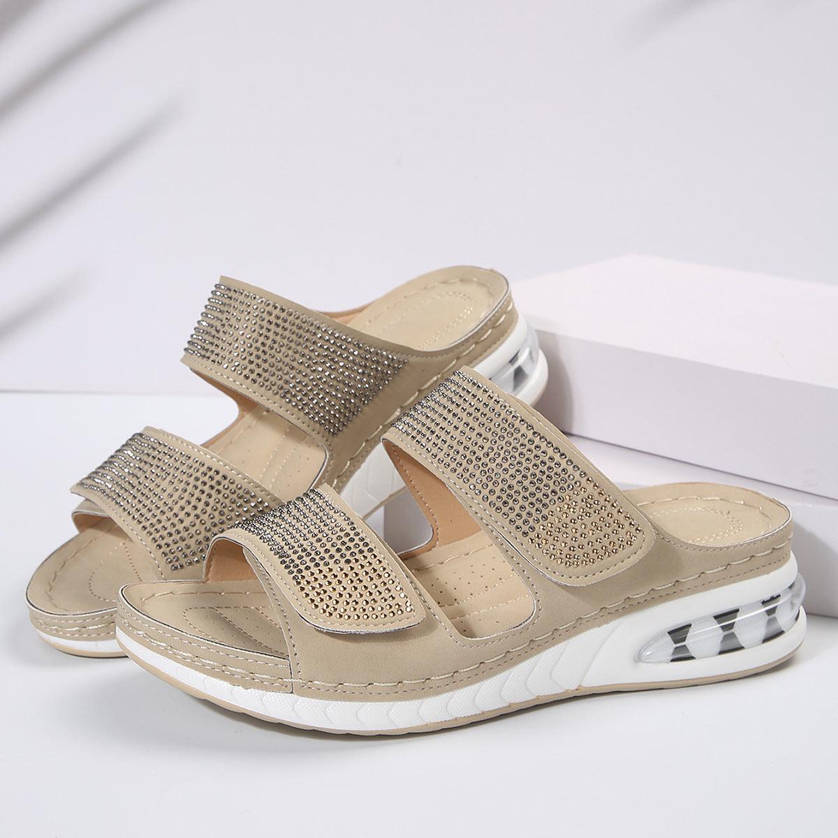 New Air Cushion Wedges Sandals Summer Casual Rhinestone Slides Roman Sandals For Women Non-slip Beach Shoes - fadidesign