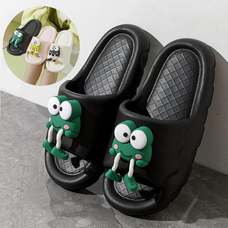 New Cartoon Frog Slippers Indoor Soft Soled Non-slip Floor Bathing Slipper For Women House Shoes Summer Couple Slippers - fadidesign