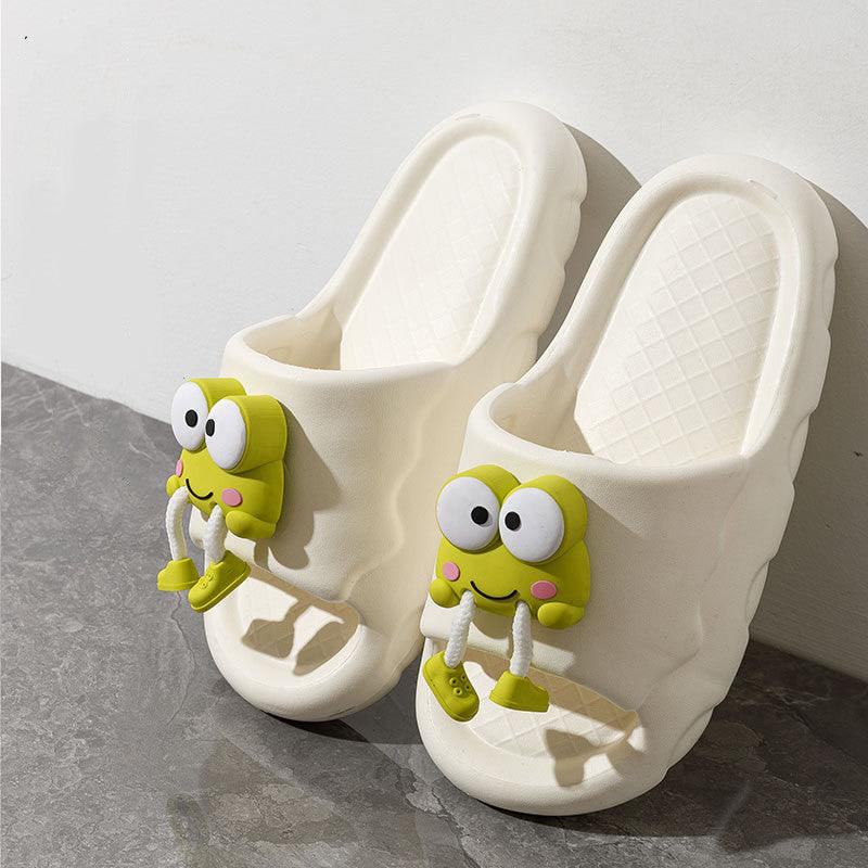 New Cartoon Frog Slippers Indoor Soft Soled Non-slip Floor Bathing Slipper For Women House Shoes Summer Couple Slippers - fadidesign