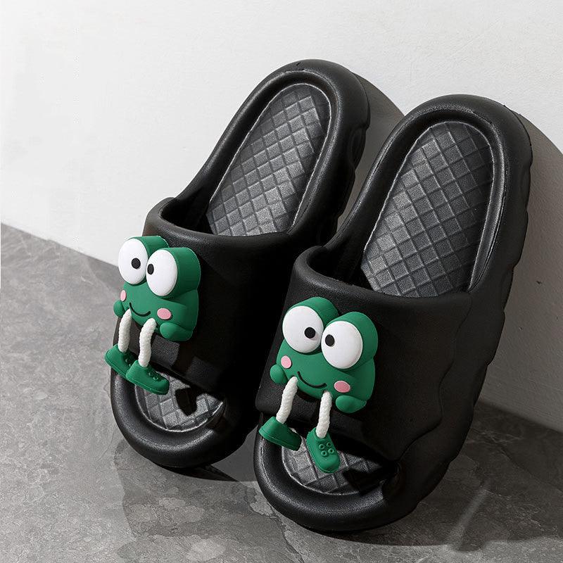 New Cartoon Frog Slippers Indoor Soft Soled Non-slip Floor Bathing Slipper For Women House Shoes Summer Couple Slippers - fadidesign