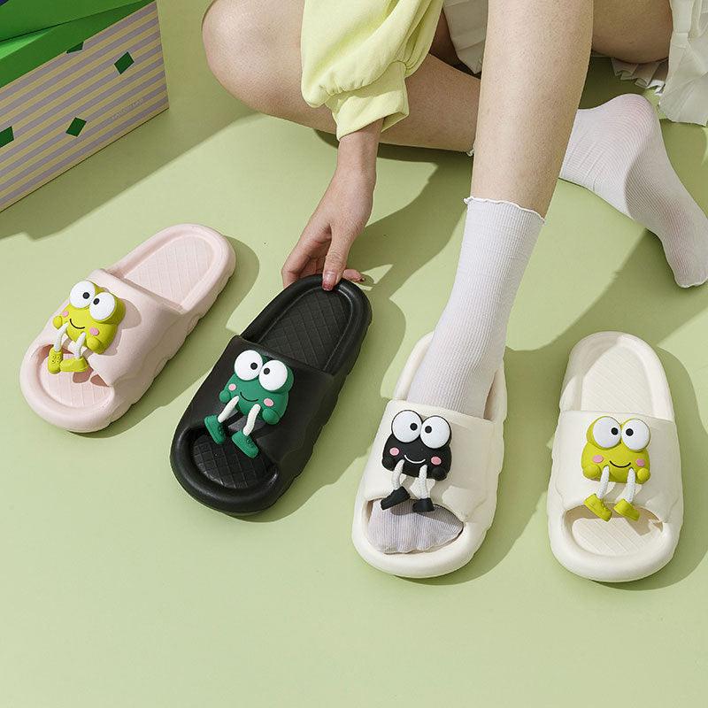 New Cartoon Frog Slippers Indoor Soft Soled Non-slip Floor Bathing Slipper For Women House Shoes Summer Couple Slippers - fadidesign