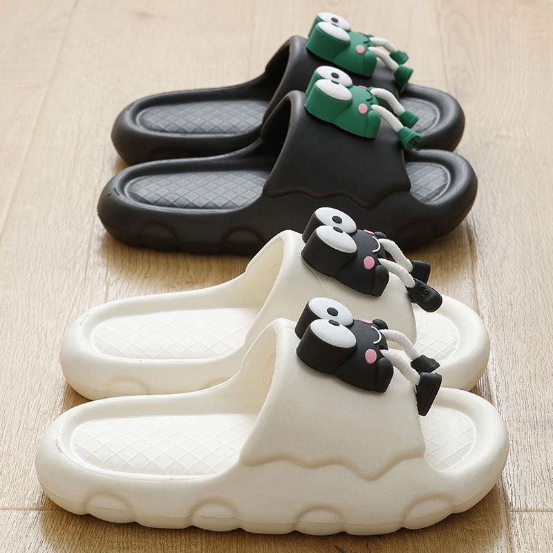 New Cartoon Frog Slippers Indoor Soft Soled Non-slip Floor Bathing Slipper For Women House Shoes Summer Couple Slippers - fadidesign