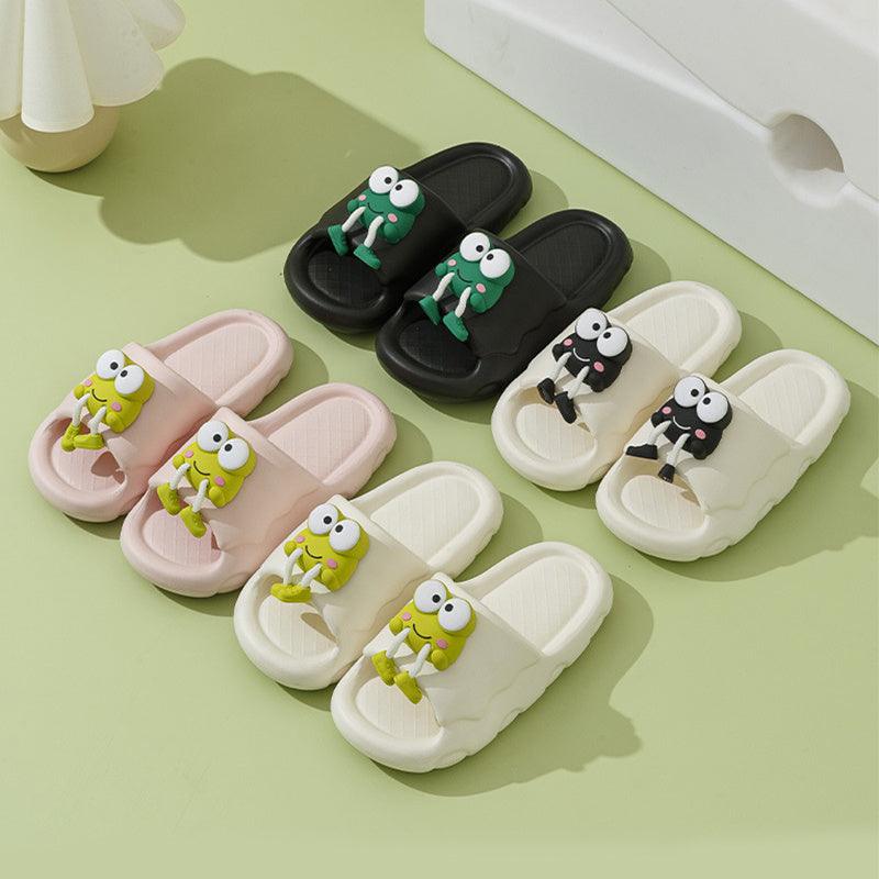 New Cartoon Frog Slippers Indoor Soft Soled Non-slip Floor Bathing Slipper For Women House Shoes Summer Couple Slippers - fadidesign