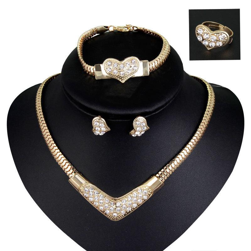 New European and American necklaces, earrings, hand ornaments, four sets of bridal wedding party jewelry manufacturers direct sales - fadidesign