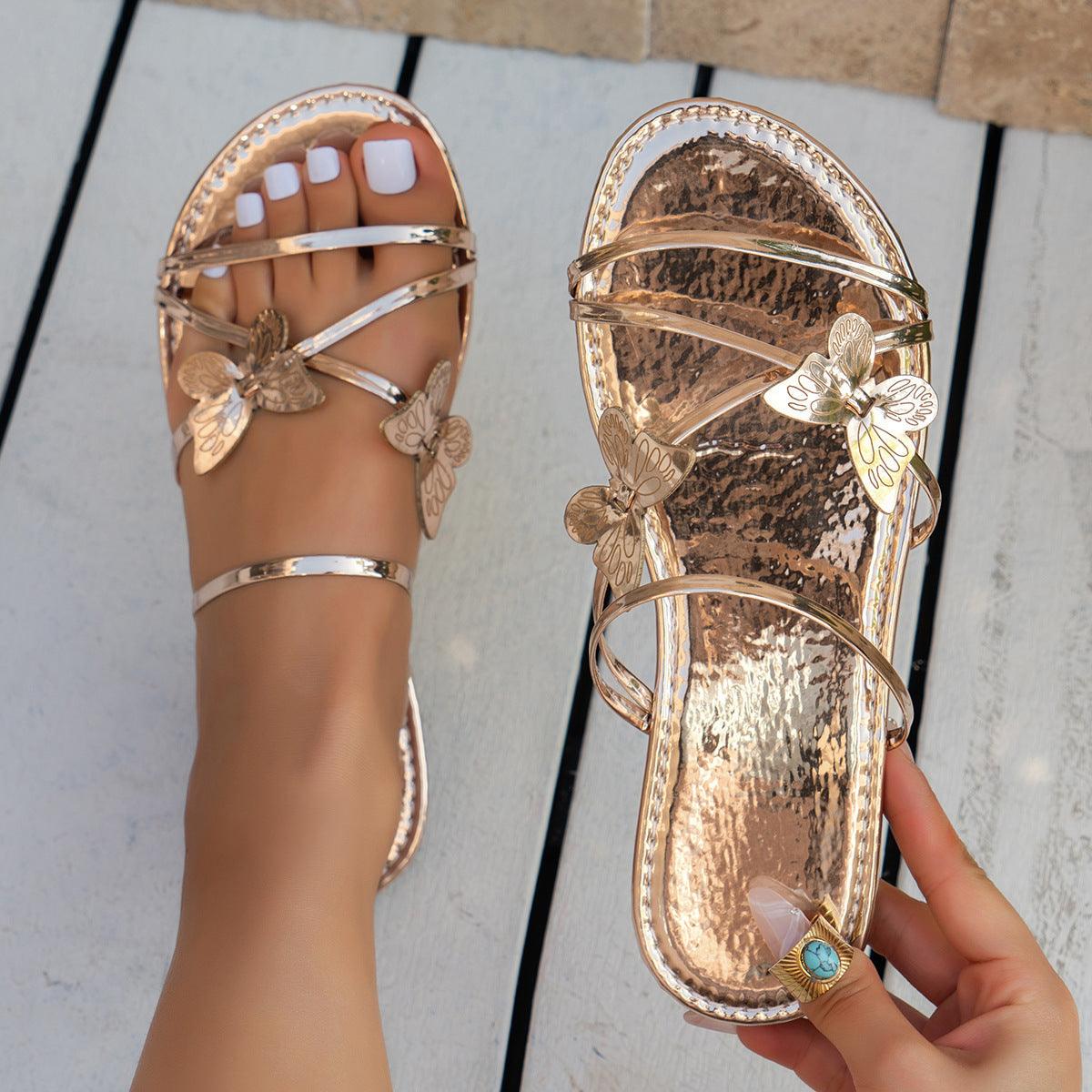 New Fashion Butterfly Cross-strap Sandals Summer Beach Shoes For Women Casual Low Heel Flat Slides Slippers - fadidesign