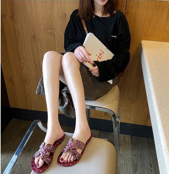 New female sandals and slippers Korean fashion h dragged water beach flat sandals and slippers women - fadidesign