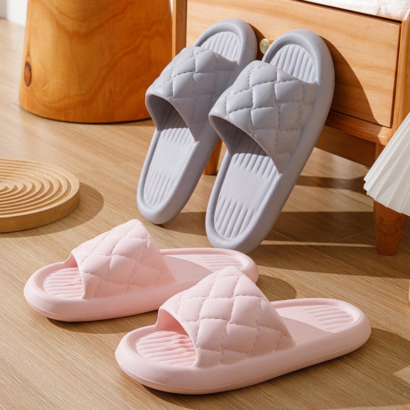 New Rhombus Home Slippers Summer Non-slip Floor Bathroom Slipper Lightweight Simple House Shoes For Women Men - fadidesign